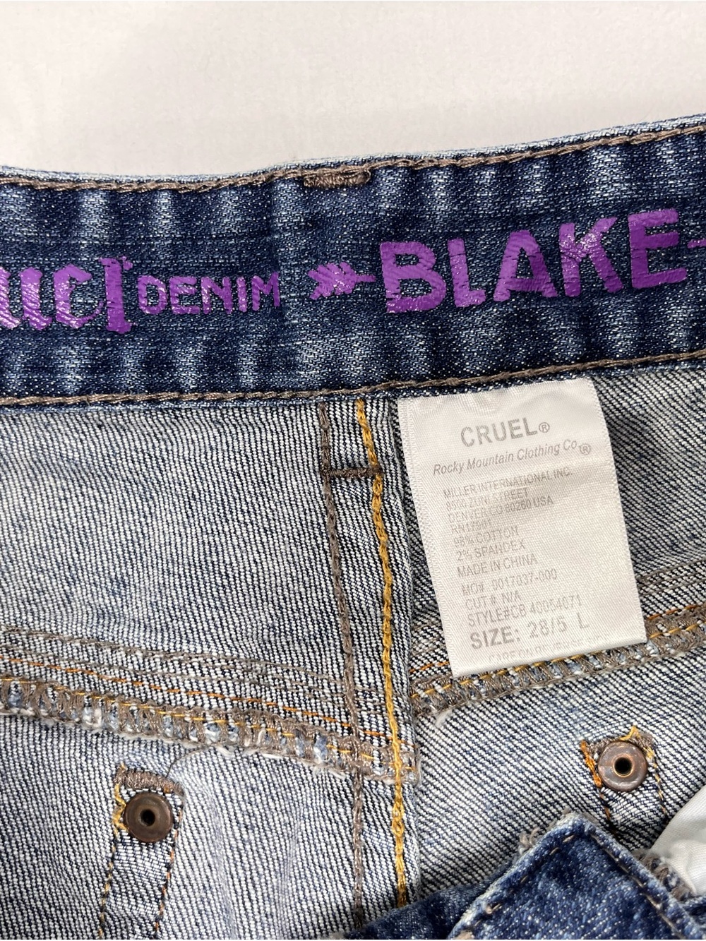 Cruel Girl Blue Denim Straight Leg Jeans with Yellow Embroidered Pockets - Picture 4 of 6